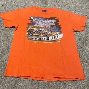 Harley Davidson Motorcycle Cruise Night Long Branch NJ Orange T-Shirt Men's